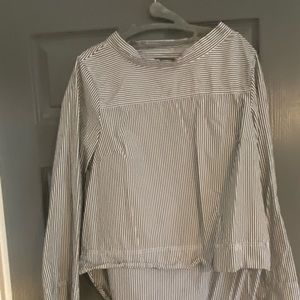 Jcrew cotton black and white stripe high low shirt